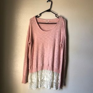 Pink Sweater with Lace Detail